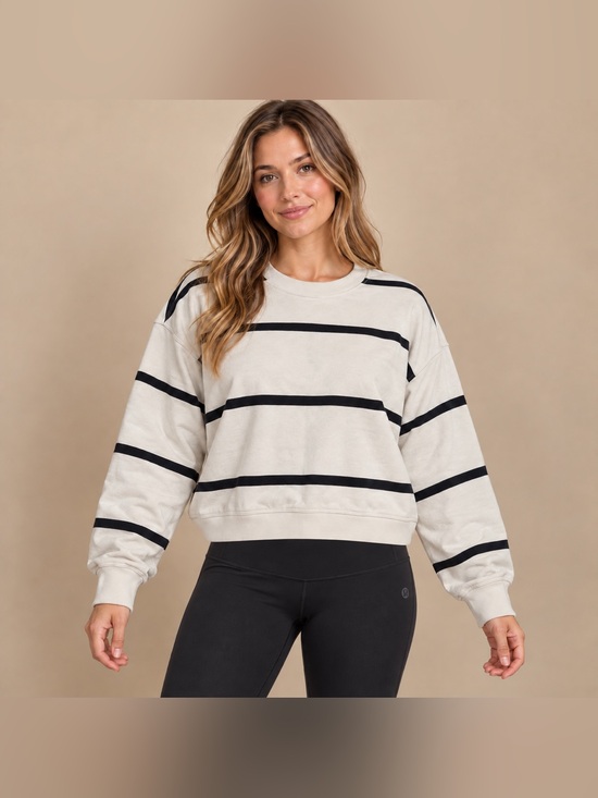 lululemon athletica Tops - lululemon Perfectly Oversized Cropped Crew Striped Sweatshirt Size 10